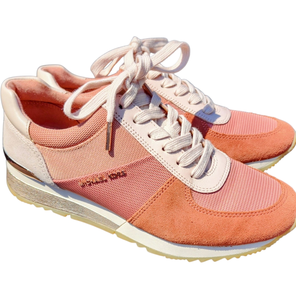 Michael Kors Pink Peach Mixed-Material Sneakers
